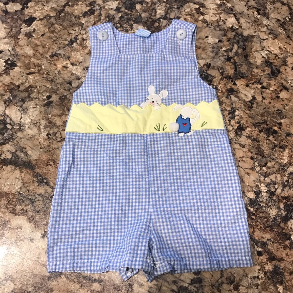 Blue and white checkered Easter Overalls
